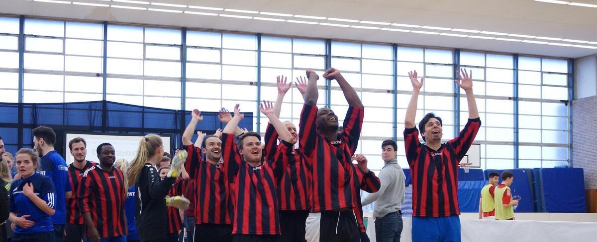 Soccer player is cheering