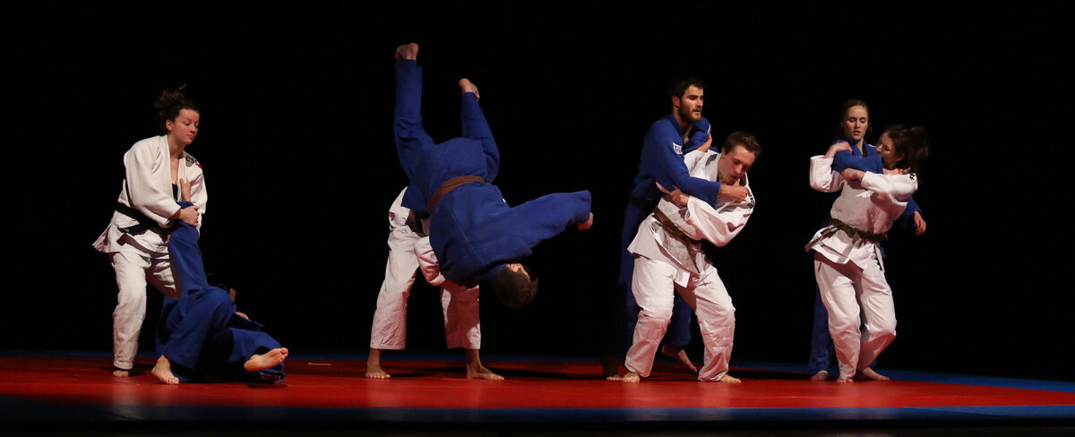 Judo Kämpfer üben Technik aus