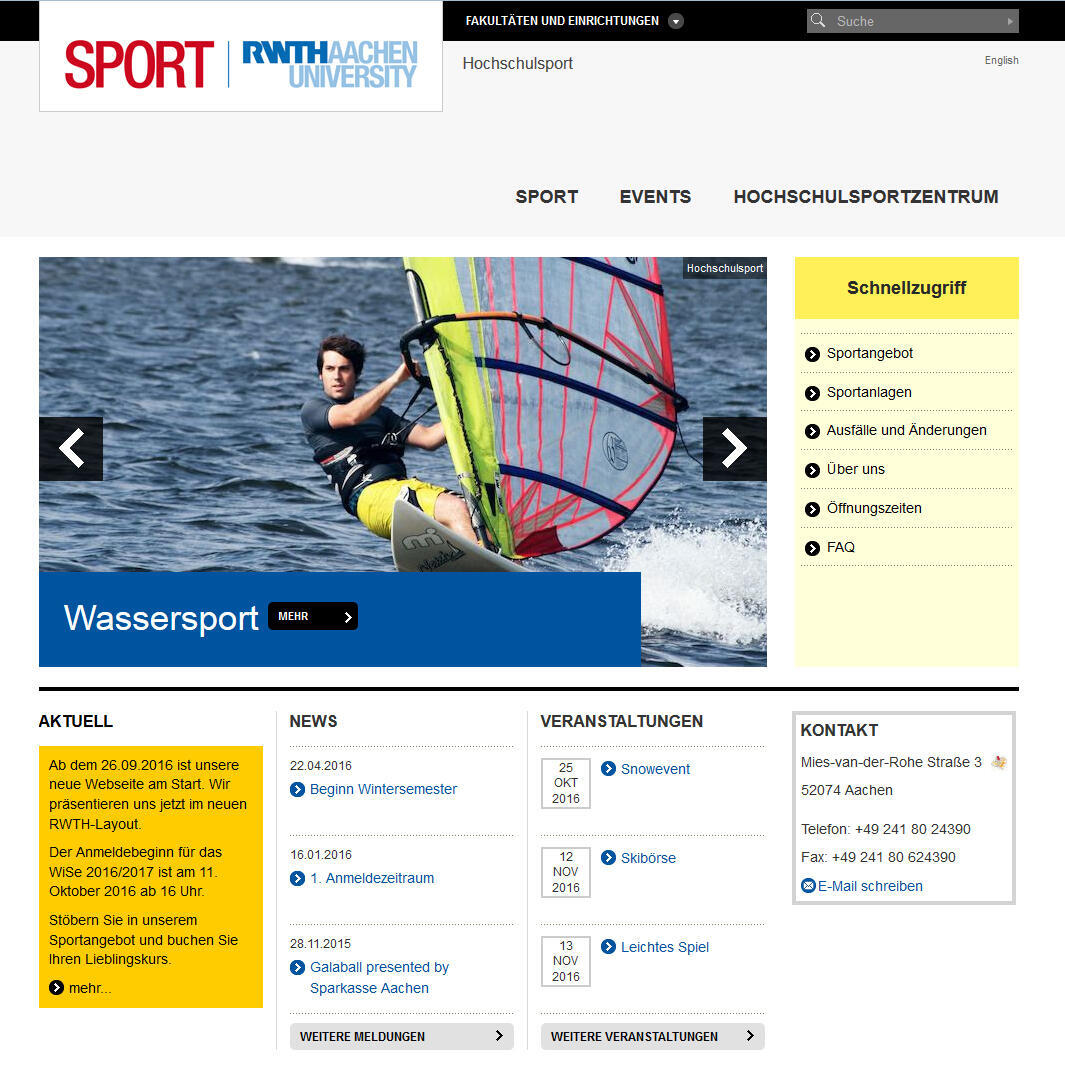 Startseite der neuen Internetseite