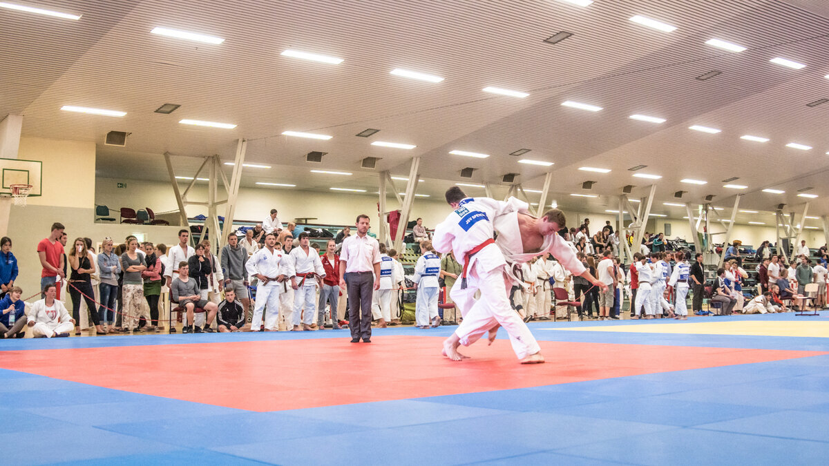 zwei Kämpfer vor Publikum